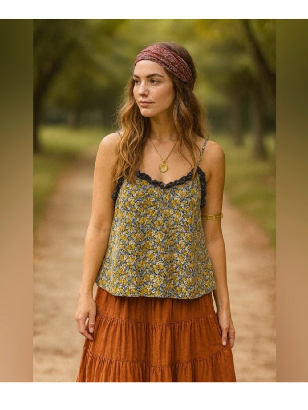 NWT Natural Life Harley Tank XS Floral Ruffle Cottage Boho Cami Prairie Peasant